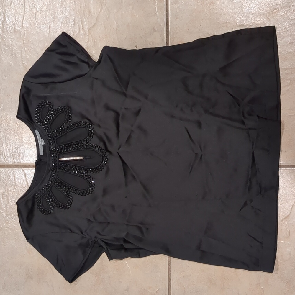 NY Collection Embellished Jeweled Short Sleeve Blouse Size PL